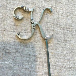 Paris Silver and Crystal "K" monogram Wedding Cake Topper Pick New